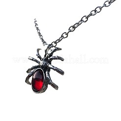 Gothic Alloy Glass Red Halloween Spider Pendant Necklaces&nbsp;WG212B6-01
