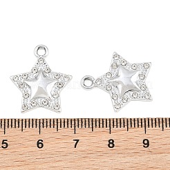 合金ラインストーンペンダント  スターのチャーム  プラチナ  21x18.5x3mm  穴：2mm&nbsp;RB-CBA332B-03P