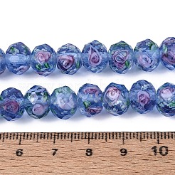 手作りの蓄光ビーズの連売り  ロンデル  インナー花と  多面カット  コーンフラワーブルー  9~10x7~8mm  穴：1~1.6mm  約40個/連  12.01インチ（30.5cm）&nbsp;LAMP-N037-01D