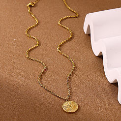 304 Stainless Steel Flat Round with Cross Pendant Necklaces&nbsp;WGDF70F-01