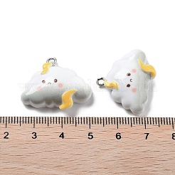 天気をテーマにした不透明樹脂ペンダント  稲妻付きクラウドチャーム  ホワイト  21x26x7mm  穴：2mm&nbsp;RESI-R444-01B