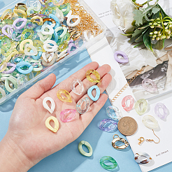 DIYカーブチェーン、イヤリング、ブレスレット、ネックレスの作り方キット  アクリル & ccb プラスチック連結リングを含む  真鍮のピアスフック  ミックスカラー  222個/箱&nbsp;DIY-PH0009-28
