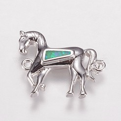 真鍮製リンクコネクター  カドミウムフリー＆鉛フリー  合成オパールと  馬  プラチナ  ミックスカラー  13.5x16.5x3mm  穴：1mm&nbsp;KK-E735-17P