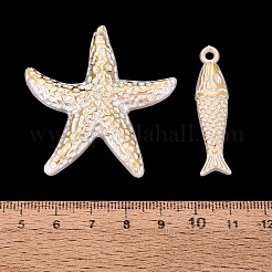 海洋生物をテーマにしたABS樹脂製の模造真珠ペンダント  混合形状チャーム  ゴールドライン入り  乳白色  29~48x14~45x4.5~9.5mm  穴：1.6~2.8mm  約263個/500g&nbsp;PL-N007-25