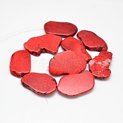 染色された天然マグネサイトビーズ連売り  ナゲット  レッド  18~24x28~36x5~6mm  穴：0.8mm&nbsp;G-M156-10
