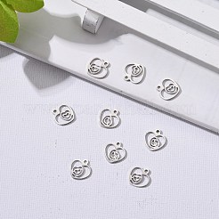 変色しないバレンタインデー 304 ステンレススチールチャーム  レーザー切断  ハートとハート  ステンレス鋼色  9x9.5x1mm  穴：1.2mm&nbsp;STAS-I151-31P
