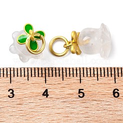天然瑪瑙の花チャーム  真鍮エナメルの葉と丸カン付き  ゴールドカラー  13x11mm  リングをジャンプ：約5x1mm  3mm内径&nbsp;KK-NH0005-01G