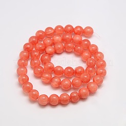 天然石グリーンジェイド染め加工ラウンドビーズ連売り  サンゴ  8mm  穴：1.5mm  約46個/連  15.74インチ&nbsp;JBS053-8MM-25