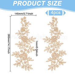 ポリエステルメタリック刺繍レースアップリケ  チャイナドレスの飾りアクセサリー  ドレス  花  ライトカーキ  360x145x1mm&nbsp;DIY-WH0401-94D