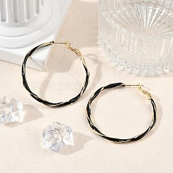 Brass Enamel Twist Ring Hoop Earrings&nbsp;EJEW-P301-01G-B
