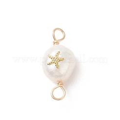 Grade AA Natural Cultured Freshwater Pearl Connector Charms with Golden Tone Alloy Slices&nbsp;PALLOY-JF01996-01