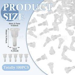 100個のシリコンイヤーナット  ピアスバックキャッチ  透明  6x10mm  穴：0.5mm&nbsp;SIL-TADJ0001-09