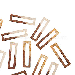 樹脂と木の大きなペンダント  ホイル付き  長方形  ミックスカラー  60.5~61x17x3mm  穴：1.6mm  12個/箱&nbsp;RESI-CJ0001-20