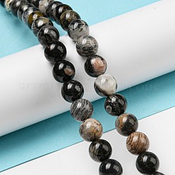Natural Black Silver Leaf Jasper Beads Strands&nbsp;G-R494-A17-03