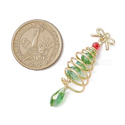 クリスマステーマの銅ワイヤーガラスペンダント  真鍮の蝶結び付き  クリスマスツリー  ライムグリーン  50x15mm  穴：1.2mm&nbsp;PALLOY-JF02861-01