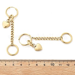 304ステンレススチールフープピアス  チェーンチャーム付きハート  18KGP本金メッキ  71.5x16mm&nbsp;EJEW-V016-04G