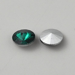 ダイヤモンドガラスラインストーンカボション  尖ったバック＆バックメッキ  エメラルド  10x5mm&nbsp;RGLA-WH0013-10A-01