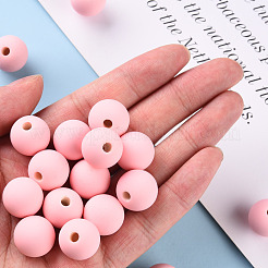 アクリルビーズ  ラバー加工スタイル  片穴  ラウンド  ピンク  16mm  穴：3.5mm&nbsp;OACR-S039-05-26