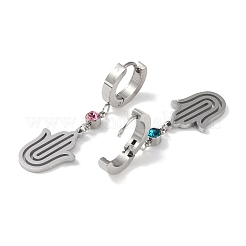Hamsa Hand 304 Stainless Steel Rhinestone Dangle Earrings&nbsp;EJEW-L283-020P