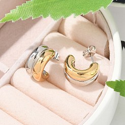 304ステンレススチールツートンスタッドピアス  イオンプレーティング（ip）  ゴールドカラー  15.5x8.5mm&nbsp;EJEW-M070-16G