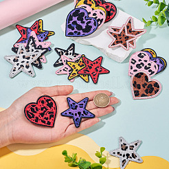 ポリエステルヒョウ柄刺繍布アイロン接着/縫い付けパッチ24枚  マスクと衣装のアクセサリー  スター＆ハート  ミックスカラー  50~64x54~65x1.5mm&nbsp;PATC-TAC0011-06