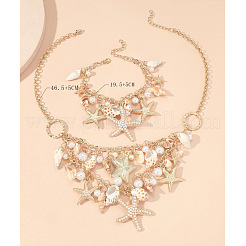 Alloy & Natural Shell & Plastic Pearl Pendant Necklaces & Bracelets Sets&nbsp;FS-WG6B6AD-01