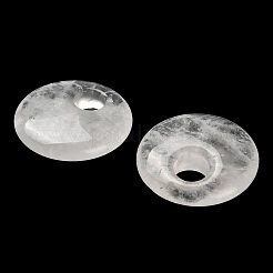 天然石クオーツクリスタルペンダント  ロッククリスタルフラットラウンドチャーム  30x8~8.5mm  穴：8.5mm&nbsp;G-H073-05G