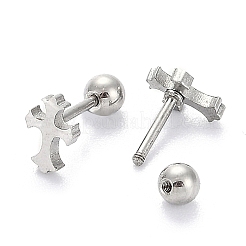 変色しにくい201ステンレススチール製バーベル軟骨ピアス  スクリューバックイヤリング  304ステンレスピン付き  クロス  ステンレス鋼色  8x5.5x2mm  ピン：1mm&nbsp;EJEW-R147-31