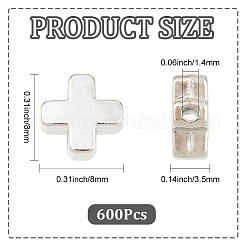 600個のccbプラスチックビーズ  クロス  プラチナ  8x8x3.5mm  穴：1.4mm&nbsp;CCB-PA0001-17P