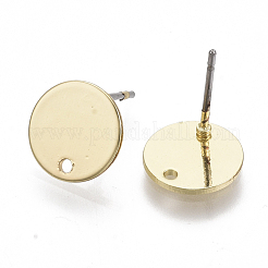 滑らかな表面の鉄のスタッドのイヤリングのパーツ  ループとスチールピン付き  フラットラウンド  ライトゴールド  10mm  穴：1.2mm  ピン：0.7mm&nbsp;IFIN-N005-16