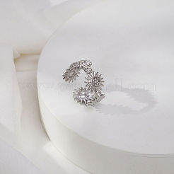 Adjustable 304 Stainless Steel Micro Pave Cubic Zirconia Cuff Open Rings for Women&nbsp;BI5258-2