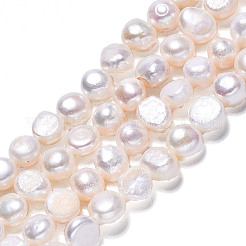 天然養殖淡水パールビーズ連売り  研磨両側  乳白色  7~8x7~8x4~6mm  穴：0.7mm  約53~54個/連  13.98インチ〜14.37インチ（35.5~36.5cm）&nbsp;PEAR-N014-07G