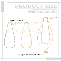 ボヘミアン合金フラットラウンドペンダントマルチレイヤーネックレス女性用1個  ゴールドカラー  14.49インチ（36.8cm）&nbsp;NJEW-LP0001-64