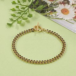 真鍮製カーブチェーンブレスレット  エナメルと304ステンレススチールのトグル留め具付き  18KGP本金メッキ  ブラック  8-1/8インチ（20.5cm）&nbsp;BJEW-JB05507-03