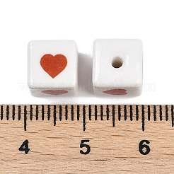 磁器のビーズ  ハートの正方形  ファイヤーブリック  8.5x8.5x8.5mm  穴：1.8mm&nbsp;PORC-R003-06