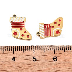 イオンプレーティング（IP）304ステンレスペンダント  クリスマステーマのエナメルチャーム  ゴールドカラー  クリスマスソックス  13.5x11x1.5mm  穴：1mm&nbsp;STAS-S140-03F