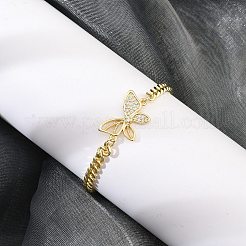 真鍮マイクロペーブクリアキュービックジルコニアリンクブレスレット  女性用カーブチェーンジュエリー  蝶  18KGP本金メッキ  7-1/4インチ（18.4cm）&nbsp;BJEW-Z082-02G