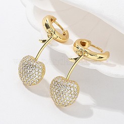 チェリー真鍮マイクロパヴェキュービックジルコニアフープピアス  ラックめっき  長持ちメッキ  鉛フリー＆カドミウムフリー  18KGP本金メッキ  透明  42.5x14.5mm&nbsp;EJEW-M077-04G-01