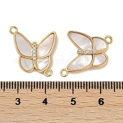 Brass Clear Cubic Zirconia Pave Natural Shell Butterfly Connector Charms&nbsp;KK-P283-08G