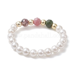 Adjustable Natural Tourmaline with Pearl Beads Finger Rings Set for Women&nbsp;RJEW-JR00991