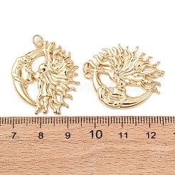 真鍮チャーム  サン＆ムーン  カドミウムフリー＆鉛フリー  ラックめっき  長持ちメッキ  丸カン付き  18KGP本金メッキ  30x26x2.5mm  穴：3.2mm&nbsp;KK-D019-18G