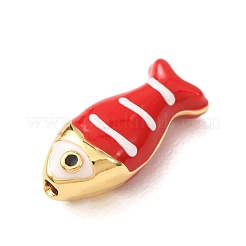 エナメルペンダント付き真鍮  縞模様のチャームが付いた魚  ラックめっき  長持ちメッキ  鉛フリー＆カドミウムフリー  18KGP本金メッキ  レッド  18x8x6.5mm  穴：1.2mm&nbsp;KK-CBA2F11-11G-01