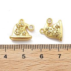真鍮製マイクロパヴェキュービックジルコニアペンダント  本物の18K金メッキチャーム  クリスマスのテーマ  帽子  13x15x5mm  穴：1.4mm&nbsp;KK-U049-04G-05