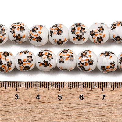 Handmade Flower Printed Porcelain Ceramic Beads Strands&nbsp;PORC-M007-10mm-04-1