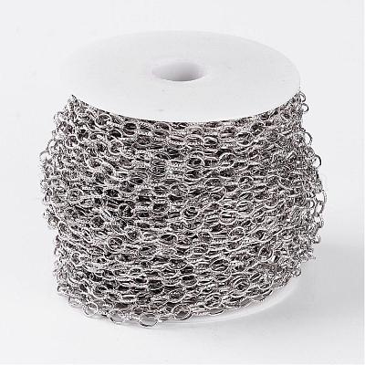 アイアン製アズキチェーン  テクスチャ  溶接されていない  スプールで  フラットオーバル  プラチナ  8x6x1mm  約164.04フィート（50m）/ロール&nbsp;CH-R034-P-1