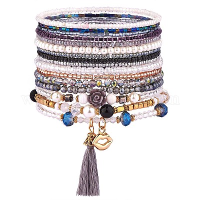 Wholesale 11Pcs Boho Seed Beads Stretch Bracelets Set Pandahall