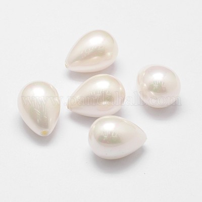 シェルパールビーズ  グレードA  ティアドロップ  片穴  ホワイト  21x15mm  半分穴：1.2mm&nbsp;X-BSHE-L032-02-1