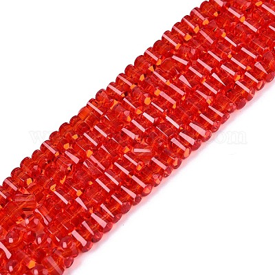 透明ガラスビーズ連売り  骨の形状  多面カット  レッド  2~2.5x3.5~4x2.5~3mm  穴：0.7~0.8mm  約142~160個/連  11.61~15.35インチ（29.5~39cm）&nbsp;GLAA-Q107-01A-B02-1