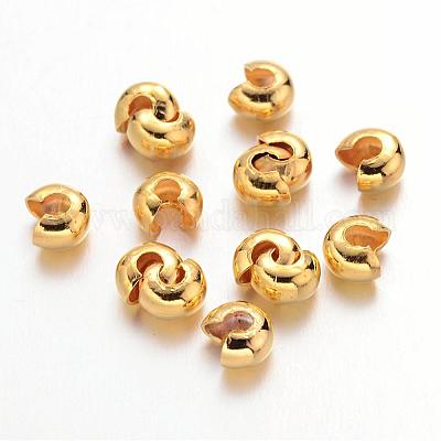 アイアン製つぶし玉カバーカシメ玉カバー  カドミウムフリー＆ニッケルフリー＆鉛フリー  ゴールドカラー  直径4mm  穴：1.5~1.8mm&nbsp;IFIN-H029-NFG-NF-1