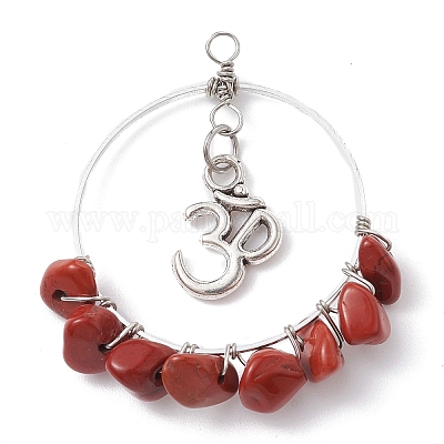 Copper Wire Wrapped Gemstone Chip Pendants&nbsp;PALLOY-JF02240-1